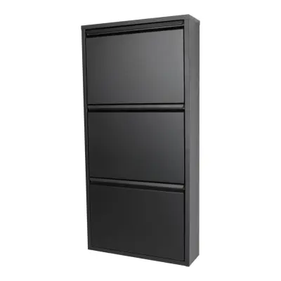 SPINDER DESIGN Rektangulärt Billy 3 Skoskåp, med 3 Luckor - Svart Stål