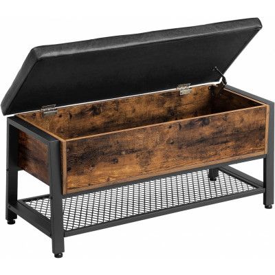 VASAGLE industriell skoförvaringsbänk, sängpall med stoppad sits och skohylla, multifunktionell låda och stativ, sovrum vardagsrum, robust stålram, 120 kg LSB47BX