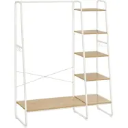 VASAGLE Klädhängare, 45 x 120 x 160 cm, klädhängare med klädstång, skohylla,öppen garderob, 6 avtagbara krokar, sovrum, hall, ek vit RGR116W09