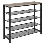 VASAGLE skohylla med 4 näthyllor - grå spånskiva och svart stål