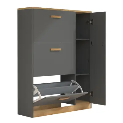 VCM NORDIC Halom L skoskåp, m. 4 dörrar - antracitgrå/naturträ