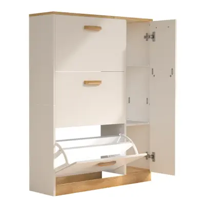 VCM NORDIC Halom L skoskåp, m. 4 dörrar - vit/naturträ