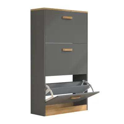 VCM NORDIC Halom M skoskåp, med 3 dörrar - antracitgrå/naturträ