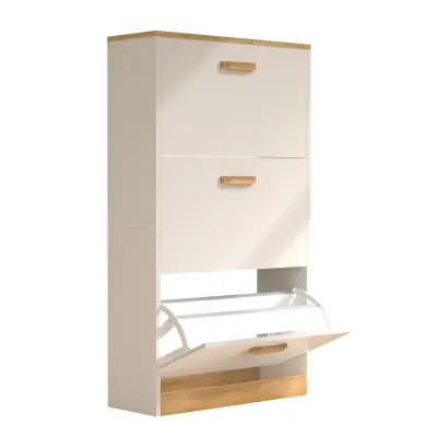 VCM NORDIC Halom M skoskåp, w. 3 dörrar - vit/naturträ