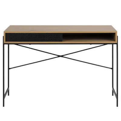 ACT NORDIC Angus Skrivbord, med Skjutdörr - Naturpapper, Vildek och Svart Metall (110 x 50 cm)