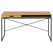ACT NORDIC Seaford skrivbord, w. 1 fack och 1 låda - naturlig vild ek melamin och svart metall (140x58)