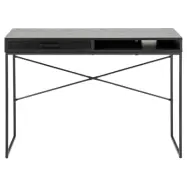 ACT NORDIC Seaford skrivbord, w. 1 fack och 1 låda - svart askmelamin och svart metall (100x45)