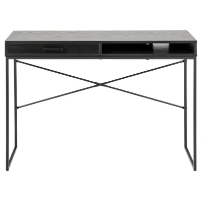 ACT NORDIC Seaford skrivbord, w. 1 fack och 1 låda - svart askmelamin och svart metall (100x45)
