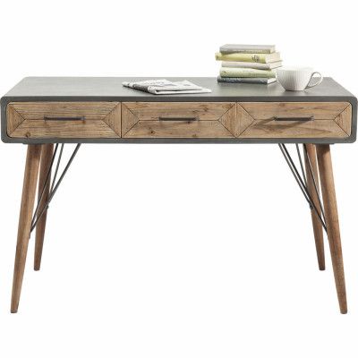 KARE DESIGN X Factory Skrivbord - Grått Trä och Naturlig Furu, med 3 Lådor