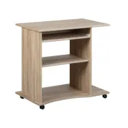 NORDIC LIVING COLLECTION Durini-skrivbord i Sonoma-ek på hjul, med två hyllplan och ett avtagbart tangentbordsfack