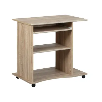 NORDIC LIVING COLLECTION Durini-skrivbord i Sonoma-ek på hjul, med två hyllplan och ett avtagbart tangentbordsfack