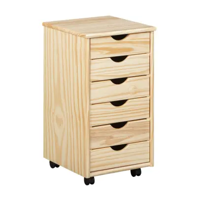 NORDIC LIVING COLLECTION Massiv trärullcontainer Nils, färglös, med 6 lådor och 4 hjul