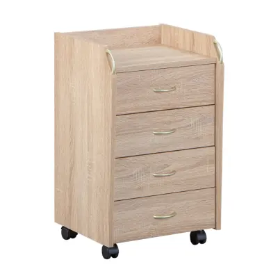 NORDIC LIVING COLLECTION Novi rullcontainer i Sonoma-ekfinish med ett förvaringsfack, 4 lådor och 4 svänghjul