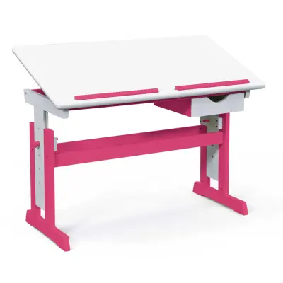 NORDIC LIVING COLLECTION Pijii skrivbord, vitt och rosa, massivt trä, höjdjusterbart med tippbart hyllplan