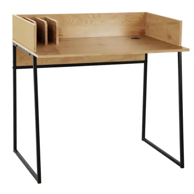 NORDLYS Benton skrivbord, med förvaring - brunt trä och svart metall (90x48)