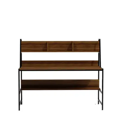 NORDVÄRK Ceren skrivbord, med 2 hyllplan, rektangulärt - brun melamin och metall (140x60)