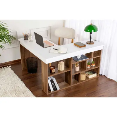 NORDVÄRK Vesper Venezia valnöt, vitt skrivbord