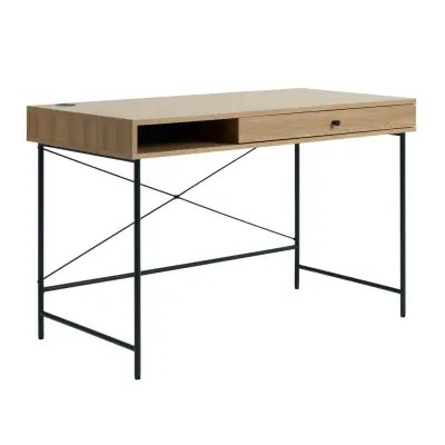 Carno skrivbord, med 2 skjutdörrar och 1 fack, oval - naturlig ekfanér och ek (60x120)