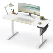 SONGMICS LSD016W01 Höjdjusterbart elektriskt skrivbord, 60 x 140 x (72-120), Fullt justerbar, skarvad skiva, minnesfunktion med 4 höjder, bas vit/beige