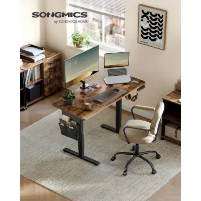 SONGMICS LSD132K01 Höjdjusterbart elektriskt skrivbord, 60 x 120 x 72120 cm, minnesfunktion med 4 höjder, för hemmakontor, arbetsrum, vintagebrun, bläcksvart