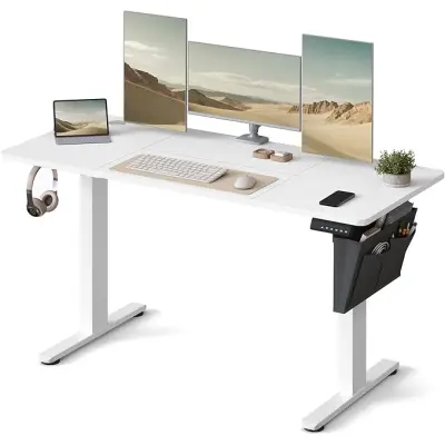SONGMICS LSD134W01 Höjdjusterbart elektriskt skrivbord, 60 x 140 x 72120 cm, minnesfunktion med 4 höjder, för hemmakontor, arbetsrum, Cloud White