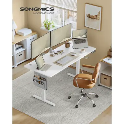 SONGMICS LSD138W01 Höjdjusterbart elektriskt skrivbord 180 x 80 cm Fullt justerbart minnesfunktion med 4 höjder Cloud White