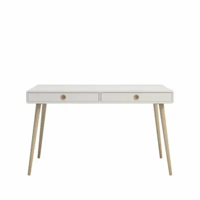 STEENS Softline brett skrivbord, m. 2 lådor - vit MDF och naturlig ek