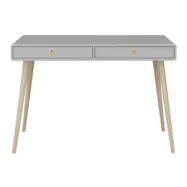 STEENS Softline smalt skrivbord, m. 2 l&aring;dor - dammig gr&aring; MDF och naturlig ek