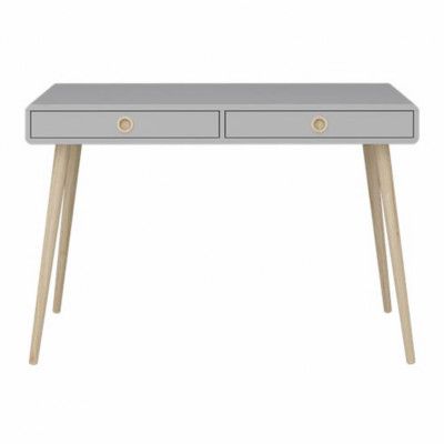 STEENS Softline smalt skrivbord, m. 2 lådor - dammig grå MDF och naturlig ek