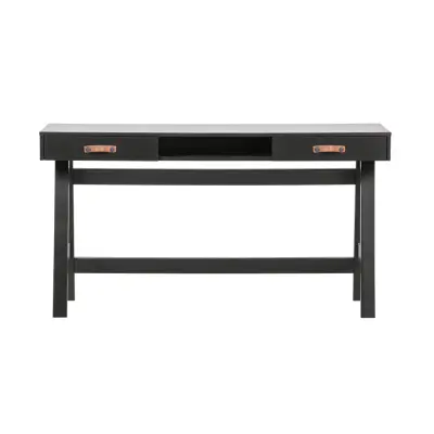 TRÄ Dian skrivbord, w. 1 fack och 2 lådor - svart furu (140x62)