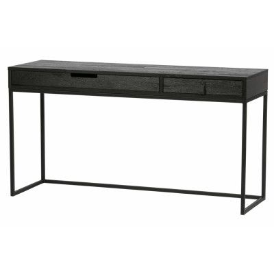 TRÄ EXKLUSIVT Silas skrivbord, w. 2 lådor - svart Blacknight borstad ask och metall (140x44)