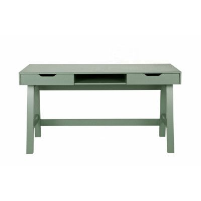 TRÄ Nikki skrivbord, w. 1 fack och 2 lådor - jadegrön furu (140x62)