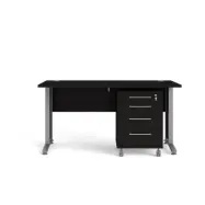 TVILUM Prima Skrivbord, m. l&aring;dsektion m. 4 l&aring;dor  - Svart Ask, St&aring;lram