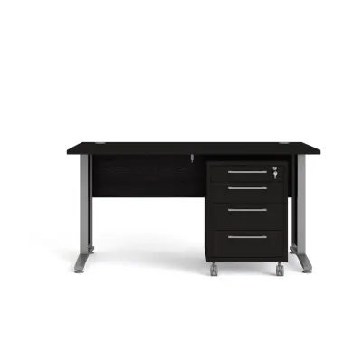 TVILUM Prima Skrivbord, m. lådsektion m. 4 lådor  - Svart Ask, Stålram