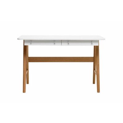 UNIQUE FURNITURE Turin Skrivbord, med 2 Lådor - Vit MDF och Naturlig Ek