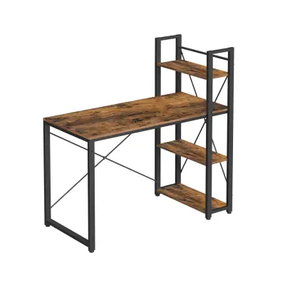VASAGLE Datorbord, 120 cm skrivbord med förvaringshyllor på vänster eller höger sida, Stabil, Enkel montering, För hemmakontor, Industriell stil, Rustik brun och svart LWD48X