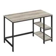 VASAGLE datorskrivbord, skrivbord med 2 hyllor till vänster eller höger, arbetsbord för kontor, stålram, industriellt, grå och svart LWD47MB