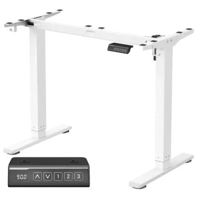 VASAGLE Elektriskt höj- och sänkbart skrivbord, höjdjusterbart skrivbordsstativ, bordsstativ utan bordsskiva med 2 krokar, 3 höjdminnesfunktioner, stål, mattvit LSD021W01