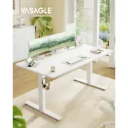 VASAGLE Höjdjusterbart skrivbord, 160 x 80 cm, USB-C-port, grenuttagshyllplan, ståbord, påminnelse om långt sittande, 3 minnesknappar, för kontoret, mattvit LSD146WZ02