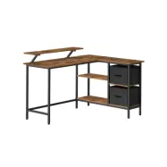 VASAGLE L-format skrivbord med 2 rymliga lådor, spelbord med skärmstativ, hörnskrivbord, datorbord med justerbar förvaringshylla, för hemmakontor, rustikt brunt LWD098B01