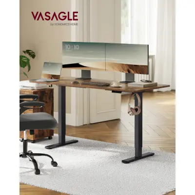 VASAGLE LSD021B01 Höjdjusterbart elektriskt skrivbordsstativ, skrivbordsstativ, utan bordsskiva, med 2 krokar, minnesfunktion med 3 höjder, stål, bläcksvart