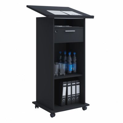 VCM NORDIC Meeta stående skrivbord, med hyllor och låda - svart trä