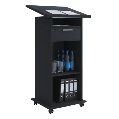 VCM NORDIC Meeta stående skrivbord, med hyllor och låda - svart trä