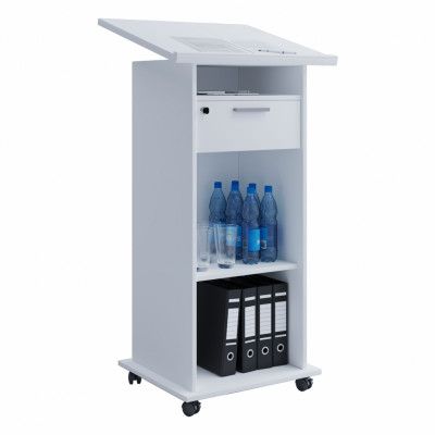 VCM NORDIC Meeta stående skrivbord, med hyllor och låda - vitt trä