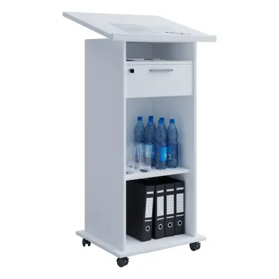 VCM NORDIC Meeta stående skrivbord, med hyllor och låda - vitt trä