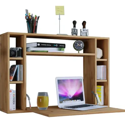 VCM NORDIC Wandila skrivbord för vägg, med hyllor - natur trä