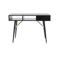 VENTURE DESIGN Gold skrivbord, med 2 hyllor och 1 låda - svart MDF och järn (110x60)