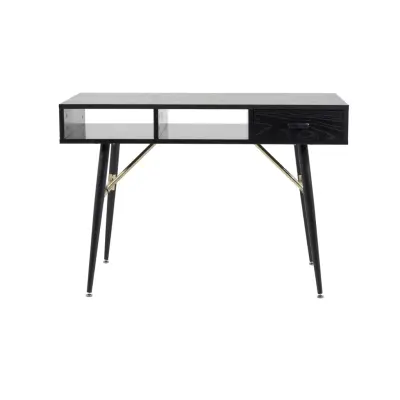 VENTURE DESIGN Gold skrivbord, med 2 hyllor och 1 låda - svart MDF och järn (110x60)