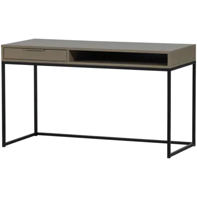 WOOOD Nore skrivbord, med 1 fack och 1 låda - lerbrun furu och svart metall (130x58)