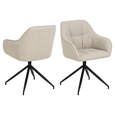 ACT NORDIC Brenda matbordsstol, med armstöd och vridfunktion - beige tyg och svart metall